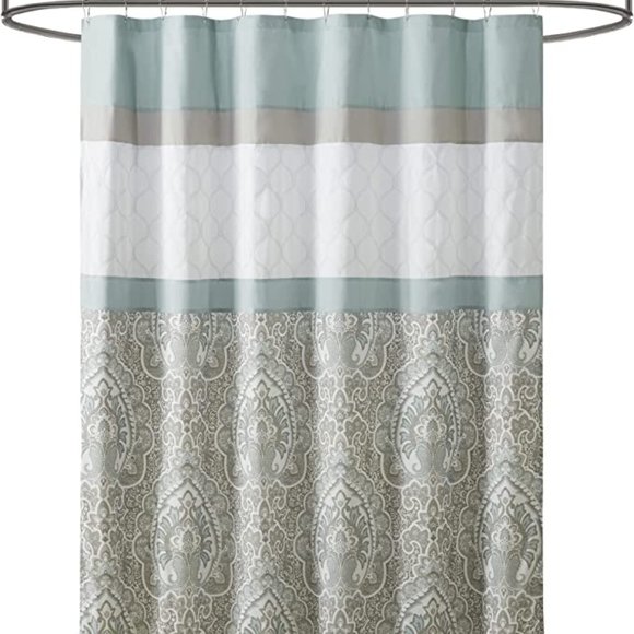 510 DESIGN Shower Curtain, Geometric Textured Embroidery Design with Built-in Li - Picture 3 of 3